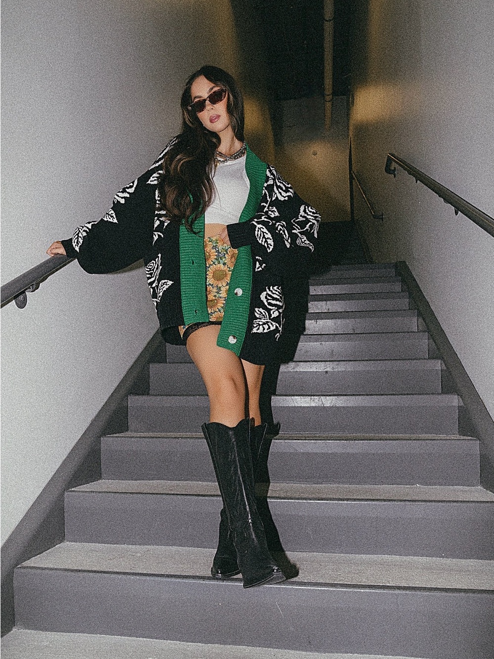 Dressed in LALA Black Cardigan Jacket with Green Trim - Small